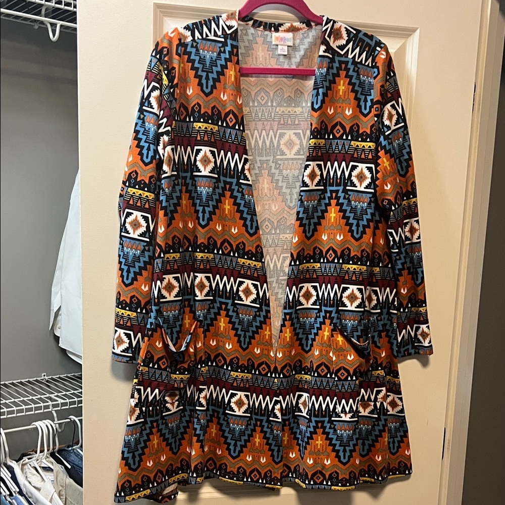 LuLaRoe Caroline Multicolor Geometric Cardigan